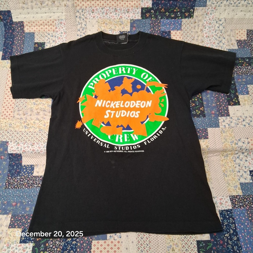 VTG Nickelodeon Universal Studios Crew T Shirt Size Medium Black Single Stitch